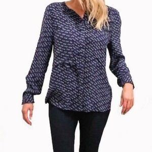 Anthropologie Maeve Bird Print Navy Blue Blouse Size 8